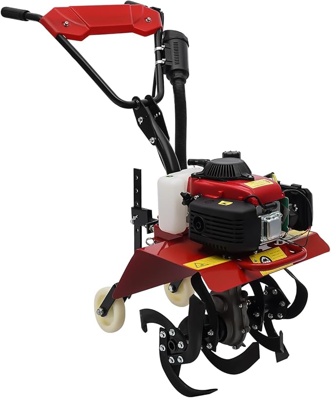 63CC Air-Cooled 4-Stroke Engine, Full-Size Front Tine Tiller, Tilling Width 13.8In, Adjustable Tilling Depth 1.97-5.90In, Rototiller Garden Tool for Weeding, Mixing Fertilizers