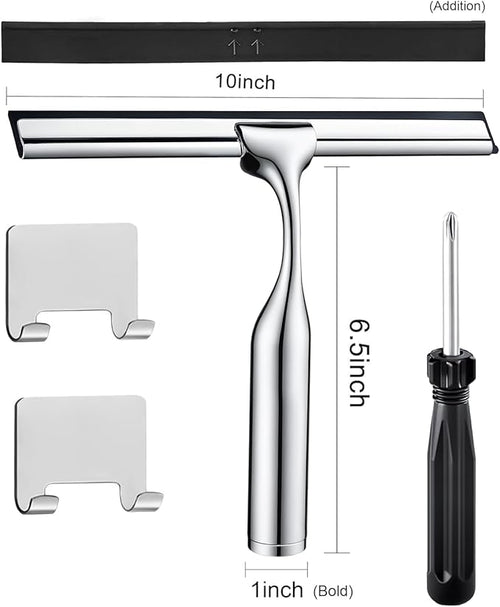 10" Squeegee for Shower Glass Door LASSHSWA All-Purpose Shower Squeegee for Glass Doors Bathroom Cleaner Tool Car Window Mirror Tile Wall Windshield Household with 2 Hooks and 2 Rubber Strips