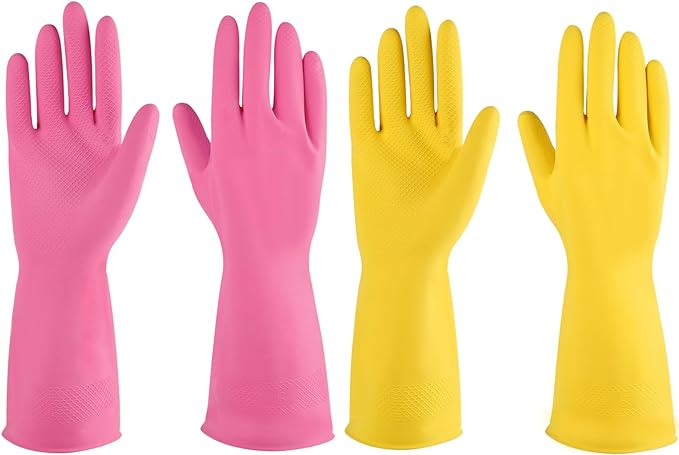 Rubber gloves dishwashing 2 or 4 Pairs for Kitchen,Cleaning gloves for household Reuseable.