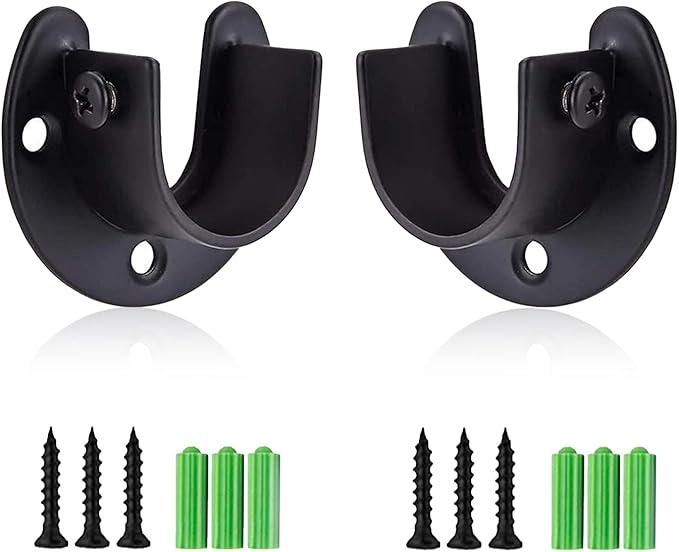 Rise age Stainless Steel Closet Rod Bracket, 1-1/4 Inch Diameter Closet Rod Holder 2 Pcs, Heavy Duty Curtain Rod Holder, Black Closet Rod Support with Screws