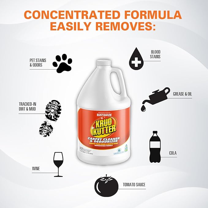 Krud Kutter CR012 Instant Carpet Cleaner/Stain Remover Plus Deodorizer, Gallon