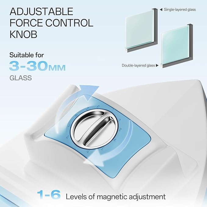 Magnetic Window Cleaner, Adjustable Double Sided Window Cleaning Tool for Single & Double Glazed Glass (0.1"–1.2") High-Rise Glass Wiper with 2.5m Safety Rope