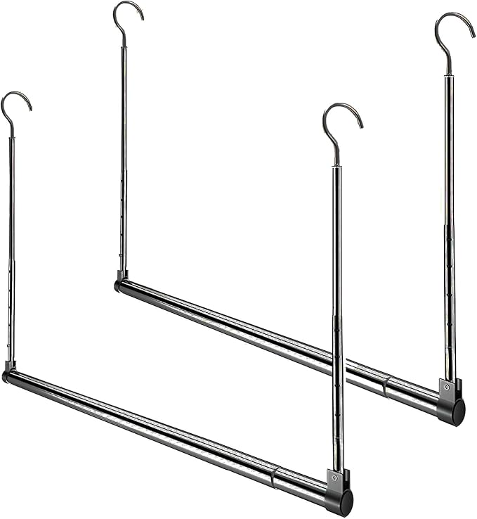 Adjustable Hanging Closet Rod, Extender Hanging Rod, Closet Hanging Organizer, Heavy Duty Closet Bar, Hanging Rod (Black, 2 Pack)