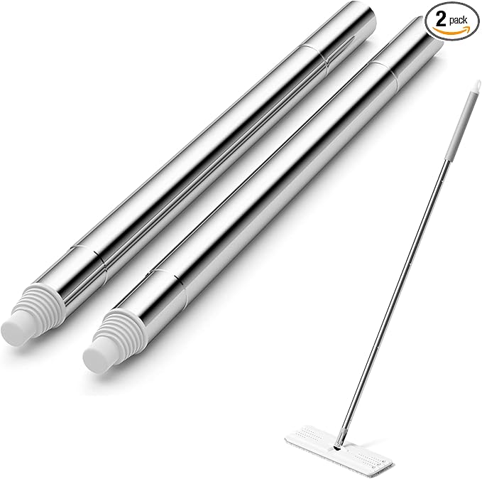 JOYMOOP Mop Handle Extension Rods, for Extending & Replacing Flat Mop, Stainless Steel Mop Handle Rods, Pack of 2 pcs Rods