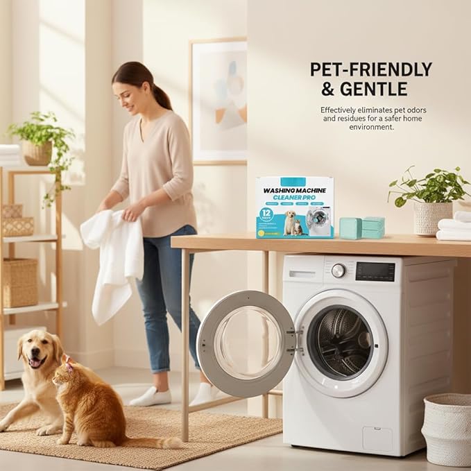 RAINPOT Washing Machine Cleaner for Washing Machines, Universal Compatible with Front Loader & Top Loader, Effective Odor Eliminator, Septic-Safe, 12 Tablets (48 PCS)