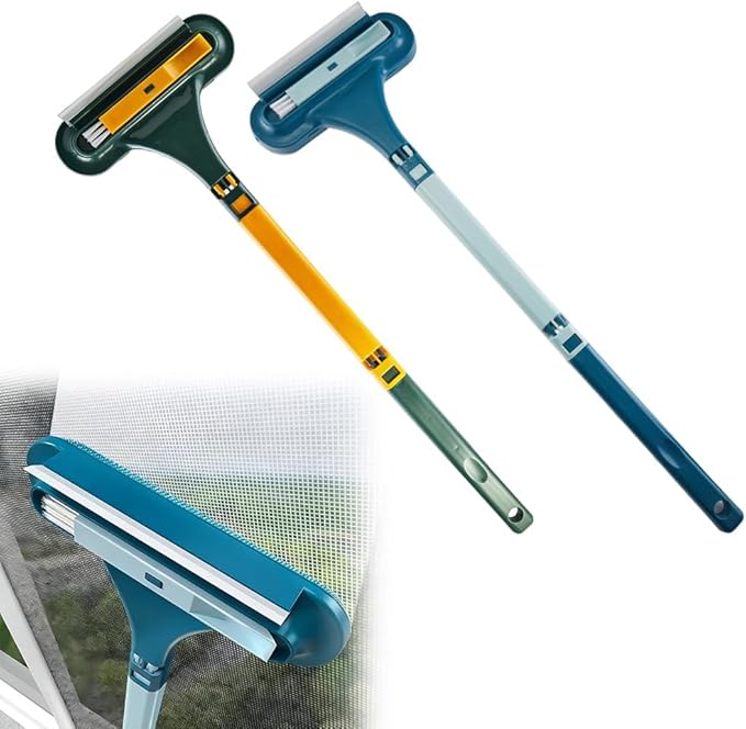 Window Screen Cleaning Brush,2 in 1 Window Screen Cleaner Tool with Squeegee,Mesh Screen Cleaner,Multi-Purpose Cleaning Brush for Patio, Door, Porch Screens (Blue and Yellow)