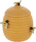 Hobby Lobby Bee Hive Shaped Ceramic Cookie Jar with 3 Bee Figurines, Honey Yellow