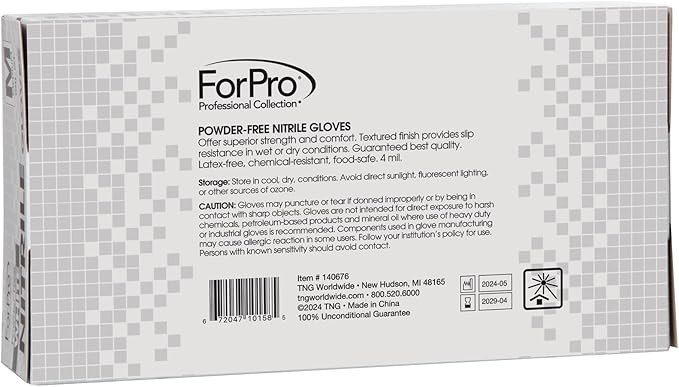 ForPro Disposable Nitrile Gloves, Chemical Resistant, Powder-Free, Latex-Free, Non-Sterile, Food Safe, 4 Mil