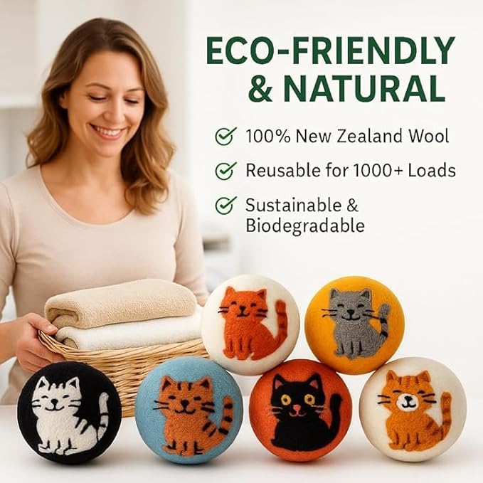 Laundry Wool Dryer Balls | Natural Fabric Softener – Reusable, Eco-Friendly, Reduces Drying Time – Wool Balls Replaces Dryer Sheets - 3 XL Pack - Laundry Balls for Dryer