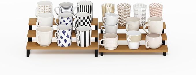 Furinno RAVEL Kitchen Countertop Organizer Set of 2, 3-Tier Counter Shelves, Kitchen Storage, Expandable, Spice Rack, for Pantry, Coffee Bar, Beech