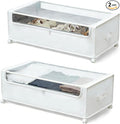 FOUCSSOMEI Under Bed Storage with Wheels, Rolling Under bed Storage with Metal Frame, Under Bed Shoe Storage for Space Saving, Zippered Clear Lid, Heavy-Duty Steel Base for Clothes, White,4XL 90L