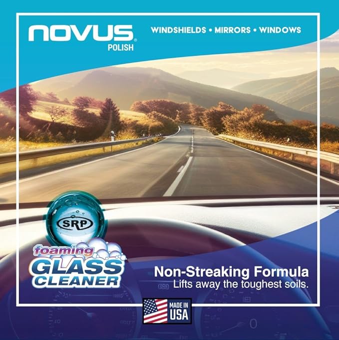 NOVUS 1802 | Glass Cleaner Spray | Powerful Foaming Glass Cleaner, Streak-Free Shine for Home and Auto | Safe for All Glass Surfaces | 19 Ounces (1 Pack) |