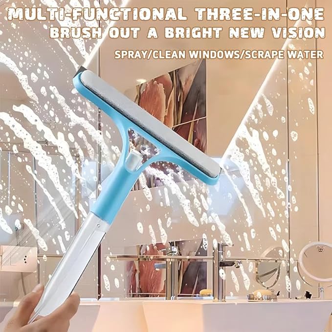3 in 1 Window Cleaning Scraper,Window Squeegee with Sprayer for Glass,for Car, Kitchen Flooring and Tiles, etc. (Blue)