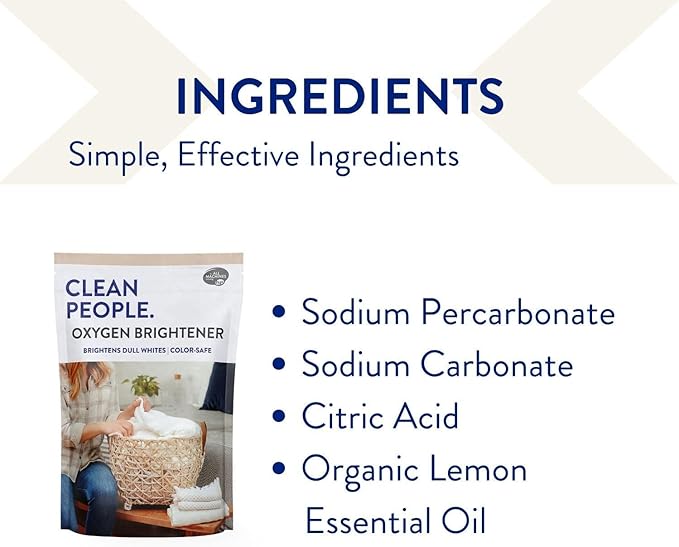 The Clean People Oxygen Brightener Stain Remover | Bleach Alternative, Simple Ingredients, Brightens Dull Whites AND Colors | 79 oz 2 Pack