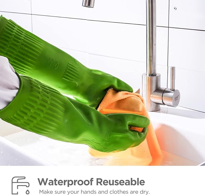 Rubber dishwashing gloves 3 or 6 Pairs for kitchen,Cleaning washing dish gloves long for household reuseable durable.