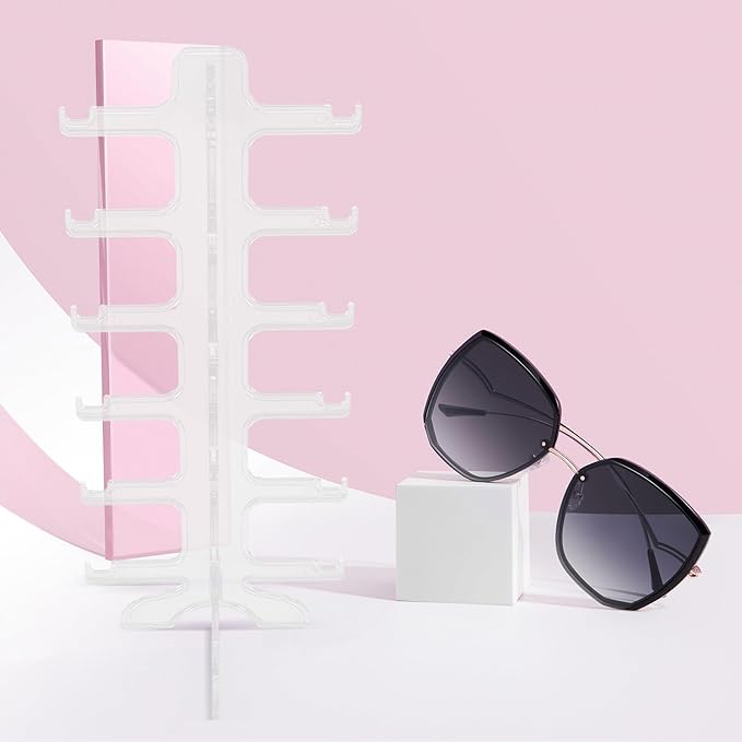 TIDTALEO 6-Tier Plastic Sunglasses Organizer Eyewear Stand Glasses Display Shelf Storage Holder for Home Desk Sunglass Rack Eyeglasses Stand