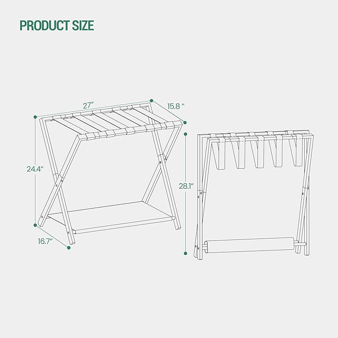 Hzuaneri Luggage Rack, Folding Suitcase Stand for Guest, Foldable, Luggage Holders with Shelf, Steel Frame with Nylon Straps for Bedroom, Hotel, Holds up to 154 lb, Grey, 2 Pack LR03999G