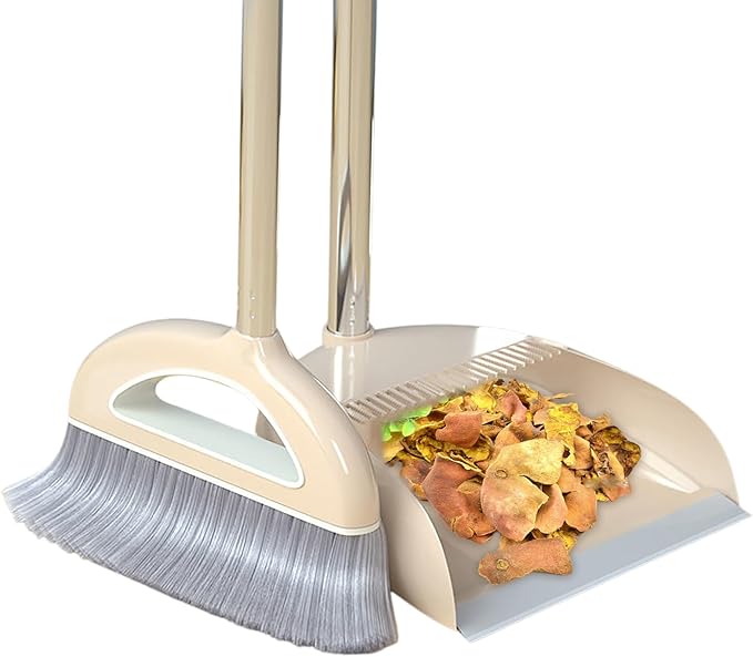 Long Handled Broom and Dustpan Set, 88cm Indoor Broom with Dustpan Combo Set, Durable & Versatile, Long Handle with Upright Stand for Home, Office, School Accessory for Kitchen, Dorms, Bathroom