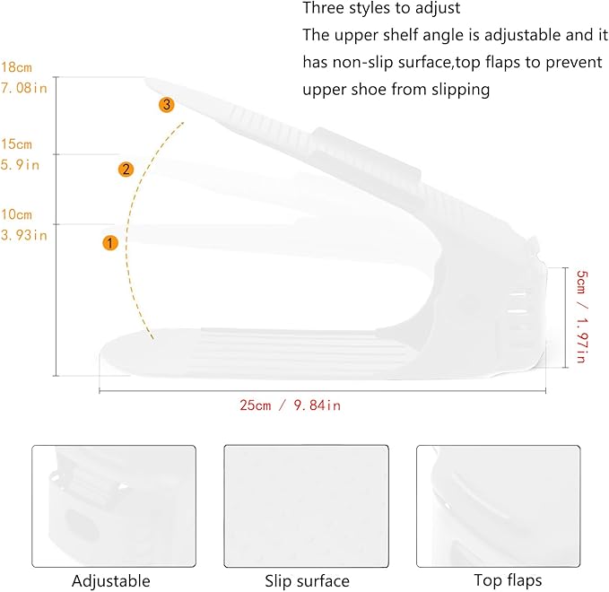 Soerreo Shoe Slot Storage Box Adjustable Shoe Rack Save Space Suitable for High Low Heels, Sneakers and Sandals (10 Piece Set,White)