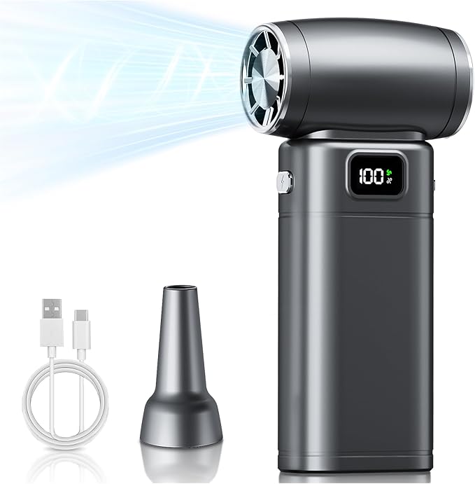 Compressed Air Duster, Electric Air Duster with 6-Gear Adjustable Speed & 6000mAh Battery, LED Light for Effortless Cleaning of Computer, Keyboard, Camera, Car, Home Office (Up to 80,000 RPM)