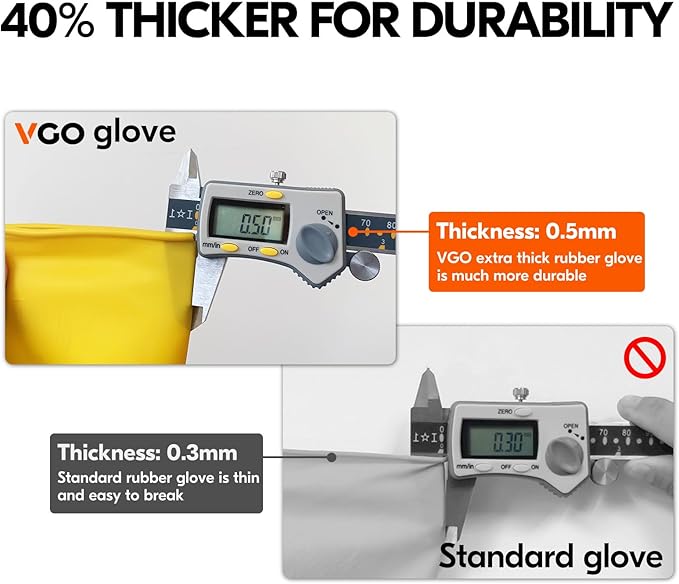 Vgo... 2-Pairs Reusable Household Gloves, Rubber Dishwashing gloves, Extra Thickness, Long Sleeves, Kitchen Cleaning, Working, Painting, Gardening, Pet Care (Size S, Yellow, HH4601)