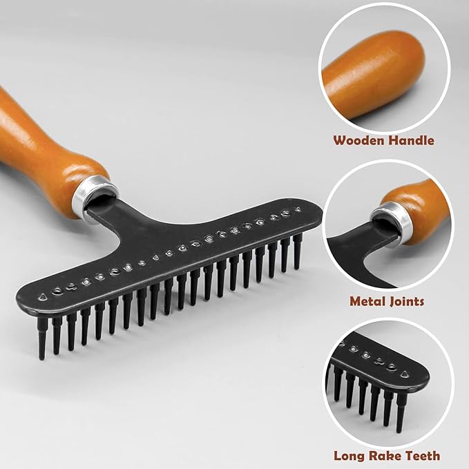 2 Pcs Hand Held Carpet Rake to Fluff Matted Carpets, Portable Rug Rake for Pet Hair Removal