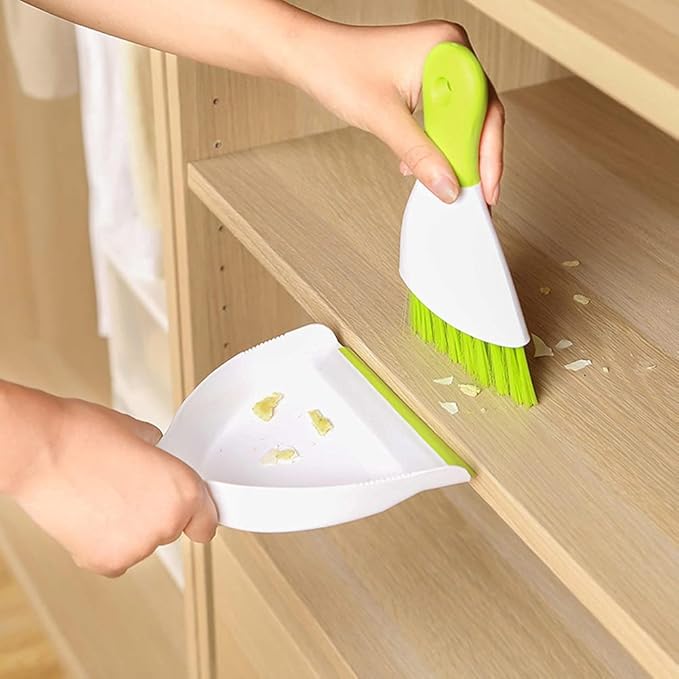 Small Hand Dust Pan and Brush - Small Broom and Dustpan Set, Mini Broom and Dustpan, Compact Dustpans and Brush for Home Cleaning, Sofa, Desk, Guinea Pig Cage, Cat Litter, etc. (Green 2 Set)