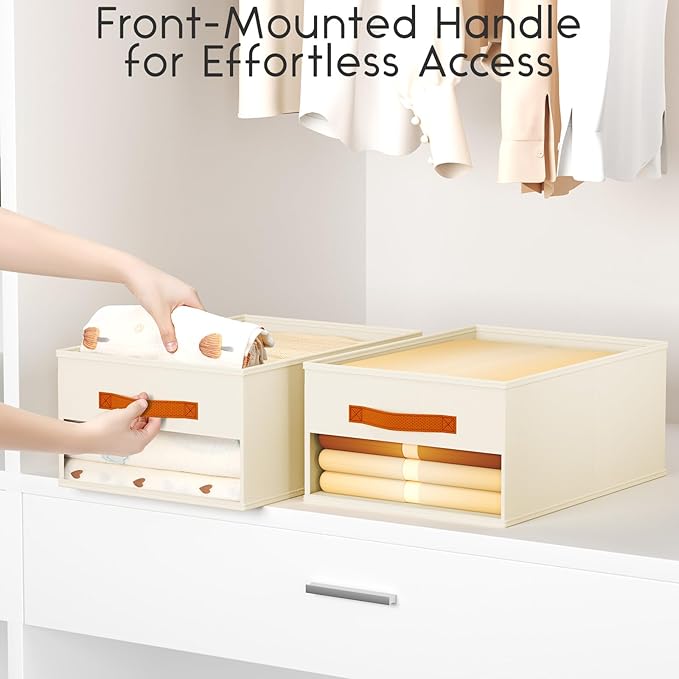 Homsorout Drawer Organizers and Storage - 10 Pack Foldable Pants Organizer with Clear Window & Handles, Fabric Closet Organizer for Clothes, Jeans, Sweaters, Towels, T-shirt, Scarf (Beige)
