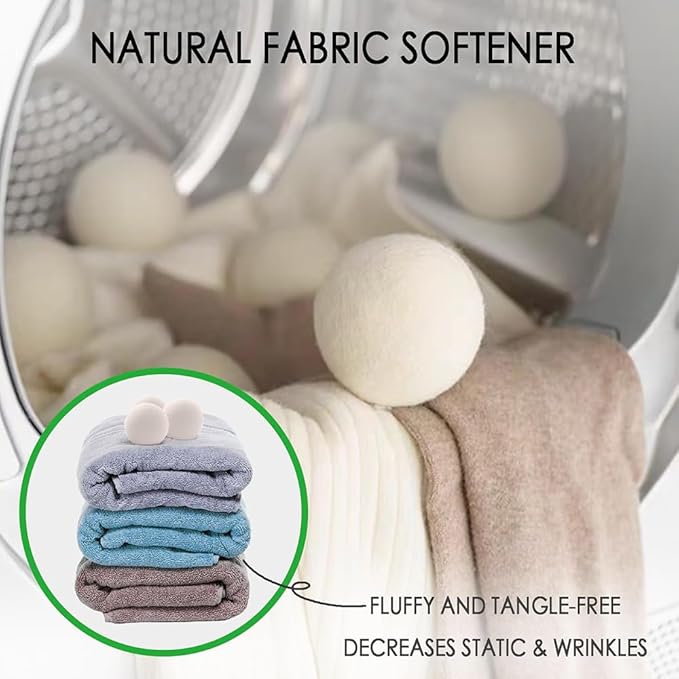 Premium Wool Dryer Balls – 6-Pack 100% Organic New Zealand Wool – Natural Fabric Softener, Hand-Felted, Reusable – Reduces Drying Time, Static & Wrinkles – Eco-Friendly Laundry Solution