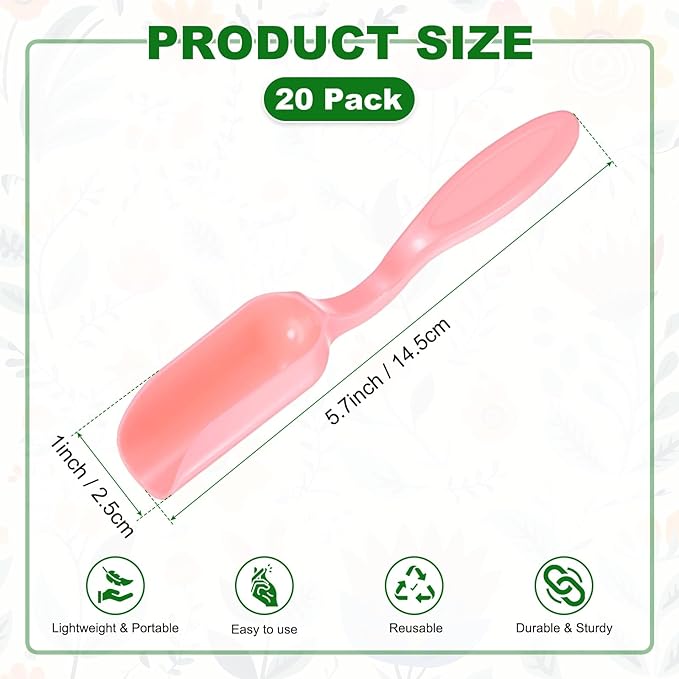 20-Pack Mini Gardening Shovel Spoons, Plastic Garden Soil Scoops for Cultivation Digging Transplanting/Flower Planting/Plant Succulent, Colorful Small Gardening Tools [Pink]