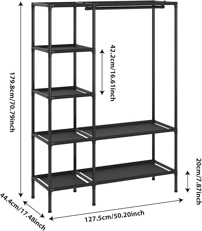 Dttwacoyh Portable Closets for Hanging Clothes, Clothing Rack with Shelves,Easy to Assembly,Suitable for Cloakroom,Bedroom,Living Room,etc.Black
