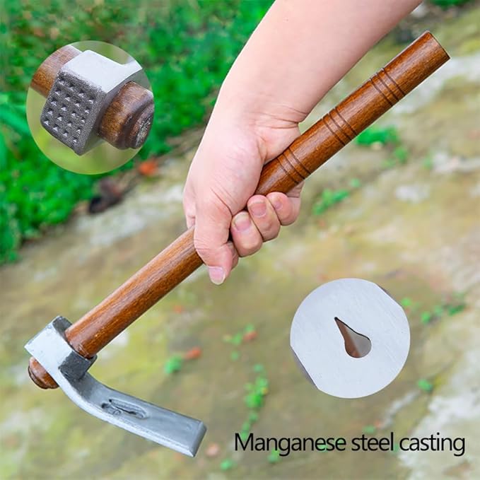 Garden Hoe Tool Small Action Hoe, Loosening Soil and Weeding,Knockable and Removable Nails,Hand Long Handle Weed Garden Tool,Digging and Rooting (5.90in×2.55in,1.47lb)