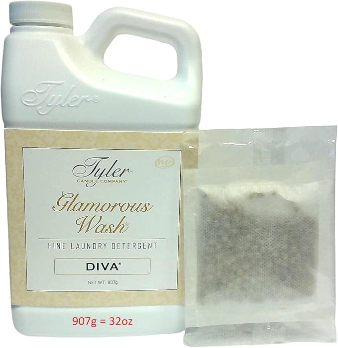 Tyler Glam Wash Laundry Detergent, Diva, Liquid, 32 Fl Oz HE Safe w/Dryer Sachet Pouch