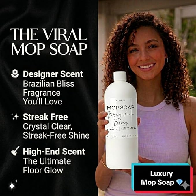 Mop Soap Highly Scented Luxury Floor Cleaner Concentrate - Brazilian Bliss Long Lasting Fragrance, No Rinse Formula for Hardwood, Tile, Laminate & Stone, 32 oz, Made in USA