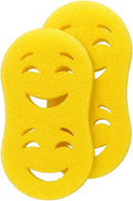 Smilyeez Double-Size Scrub Moji Sponge 2-Pack – Dual Smiling Faces, Temperature-Responsive Scrubber – Scratch-Free, Odor & Stain Resistant – Yellow