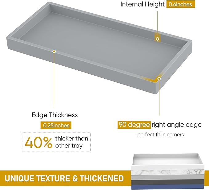 EG-SIPRO Bathroom Counter Tray, Silicone, Rectangular, Gray, Thick, Shatterproof, Soap Dispenser Tray, 10.6'x5.1' or 7.8'x3.9'