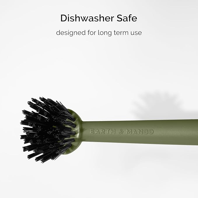 Earth & Mango Magnetic Dish Brush & Scraper, Snaps to Sink, Non-Scratch, Dishwasher Safe, Dish Scrubber – Moss Green