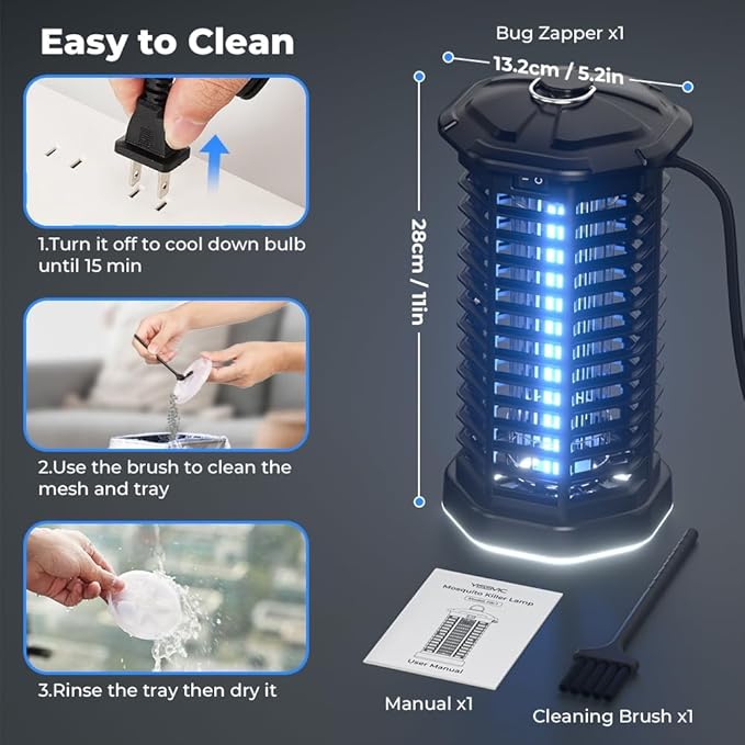 YISSVIC Bug Zapper Outdoor Indoor Waterproof Electric Mosquito Lamp Fly Zapper Killer Effective 4200V Plug in for Home Patio Office Courtyard (One-Light Control Bug Zapper)