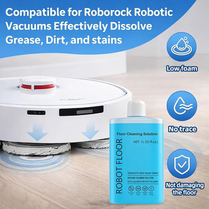 Floor Cleaning Solution, 1L Mop Soap Highly Scented Fragrance Compatible with Roborock Cleaning Solution, Residue & Streak Free, Suitable for All Robot Vacuum Cleaners and All Mop Types, 33OZ