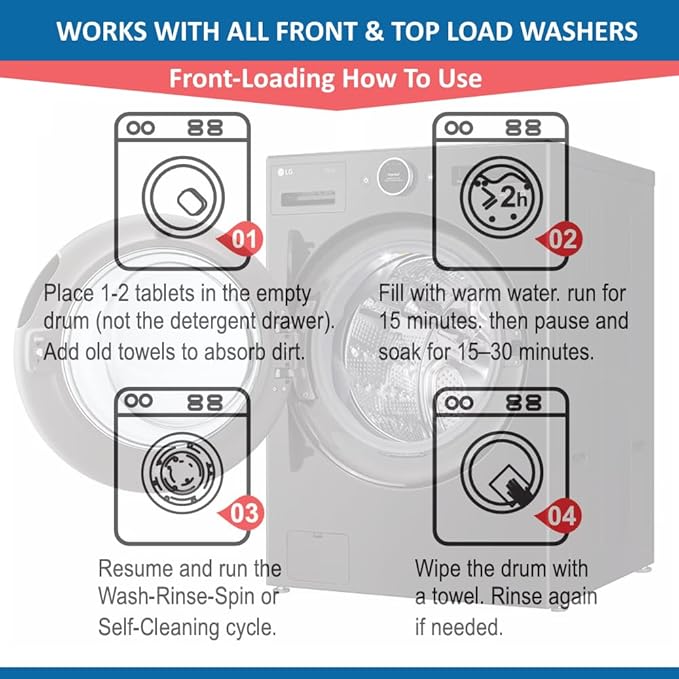 Ocean Breeze Washer Cleaner Tablets 24 Count – Septic Safe Washing Machine Cleaner & Odor Eliminator – Deep Cleaning Descaler for HE Front & Top Load Washers – Laundry Tub & Drum Cleaner