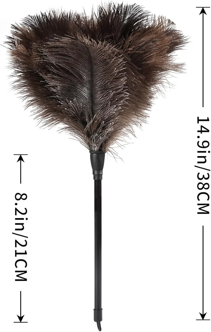 Natural Ostrich Feather Duster 14.9 inch Fluffy Mini Dusters with Plastic Handheld for Cleaning Car Keyboard Office 6 PCS