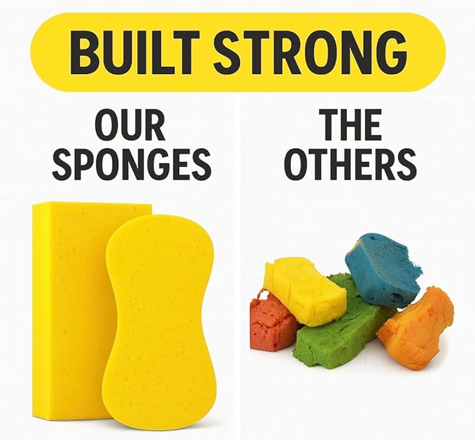 Multi-Purpose Sponges for Cleaning - Yellow 10 Pack, Large Sponges for Car Washing, Tile & Grout, Bulk Pack Sponge