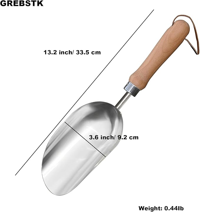GREBSTK 13.2IN Hand Large Capacity Stainless Steel Ice Scoop Soil Shovel Stainless Steel Gardening Trowel for Ice Machines, Buckets, Dog Food, Flour, and Canisters – Ideal for Bar, Garden, Parties