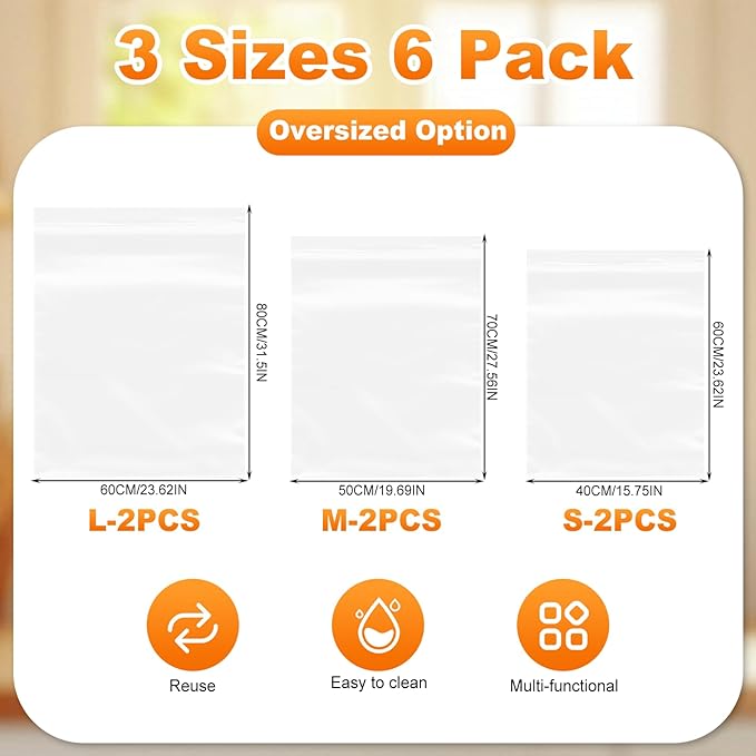 6 Pack No Scrub Oven Rack Cleaning Bags - Reusable Leakproof Soaking PE Bags, No Messy Hands for Grill Grates/BBQ Racks, No Cleaner Included