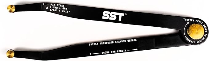 SST® - Precision Spanner Wrench – For Obscure Hardware & Fasteners – Includes 12 Metric & Imperial Steel Pin Sizes – Adjustable Tension – 160mm Arm – 180° Movement – With Storage Case