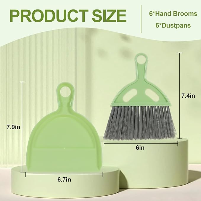 6PCS Small Dustpan and Brush Set, Mini Dust Pan and Brush, Hand Broom and Dustpan Set, for Cat Litter, Kitchen, Tables, Countertops, Cars, etc.