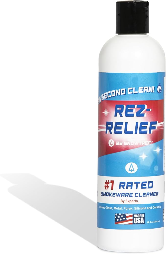 SNOWTREE - 4 Pack Rez Relief Glass Cleaner Solution for Glass, Ceramic, Metal & Silicone - 12 Fluid Oz Bottle (4 Pack) - Refreshing Citrus Scent Glass Cleaner Liquid - Removes Stains & Smells