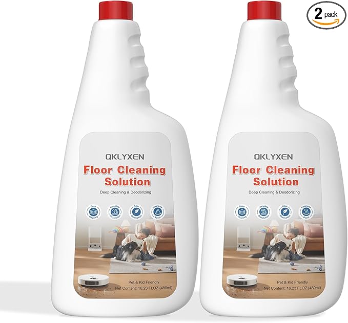 2 Bottle Floor Cleaning Solution Compatible with Roborock (Q5/Q7/Q8/Q10/S7/S8/Saros 10R/F25/Qrevo Series), Floor Cleaner Refill for All Robot Vacuums & Cordless Wet Dry Vacuum with Mopping