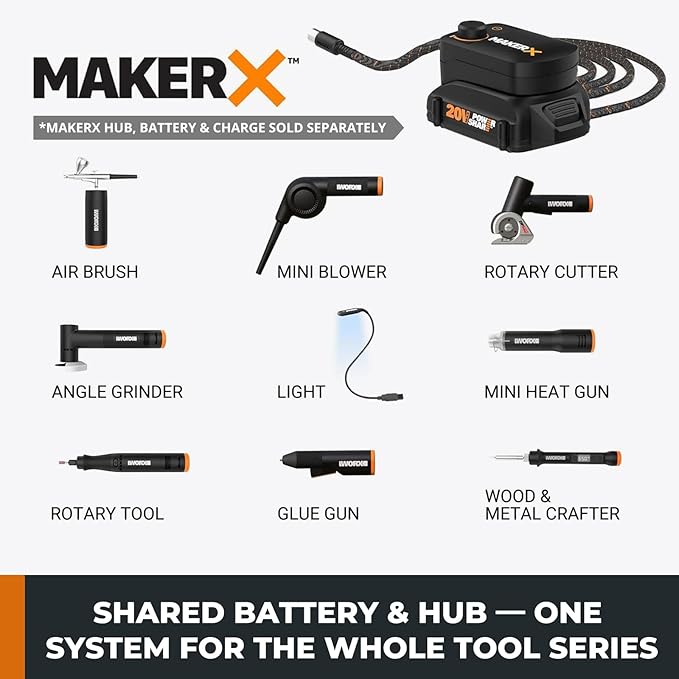 Crafting Tool Combo Kit - Mini Rotary, Airbrush Gun with Compressor for Sanding, Carving, Engraving, Painting, 20V Power Share Battery and 45-Piece Accessories Included