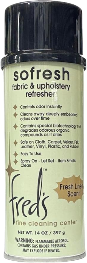 Sofresh Fabric and Upholstery Refresher - Odor Eliminator by Fred's Fine Cleaning Center, Fabric Freshener for Couch, Carpet, Rugs, 14 Ounce Natural Scent Restore Freshness Instantly.